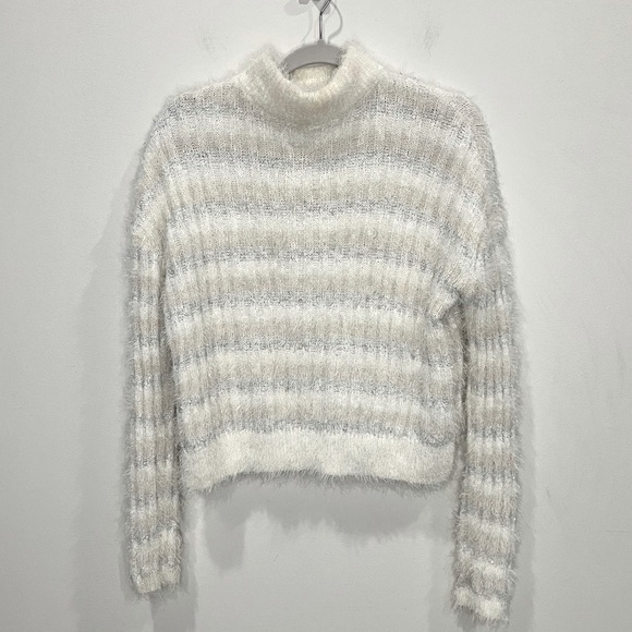 Candie's Sweaters - Candie’s Y2K Faux Mohair Striped Mockneck Boxy Sweater‎ Women’s Sz M Metallic
